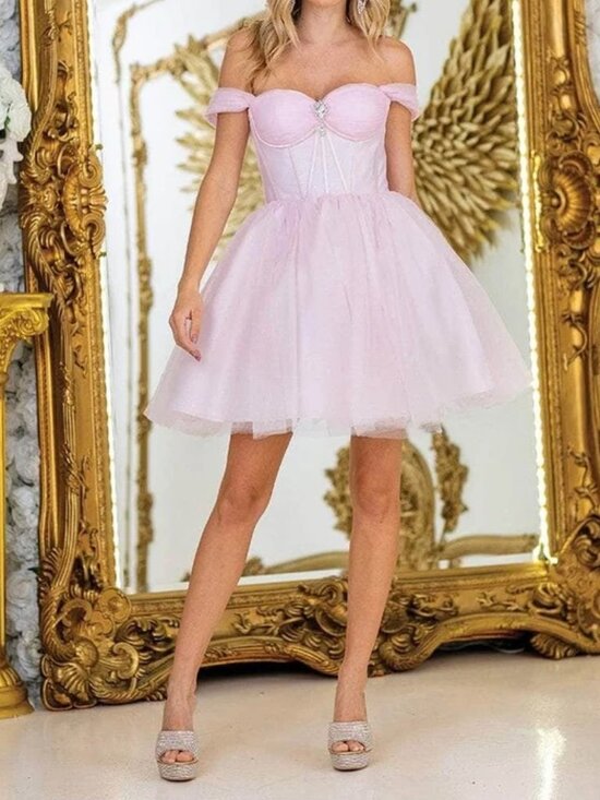 Dancing Queen Dresses & Skirts - NWT Dancing Queen 3394 Off-Shoulder Cocktail Tulle Homecoming Dress Blush size S